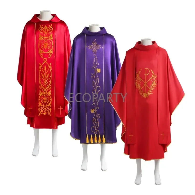 Men Women Medieval Retro Priest Monk Robe Gown Church Dress Print Muslim Missionary Cloak Cape Halloween Party Cosplay Costumes