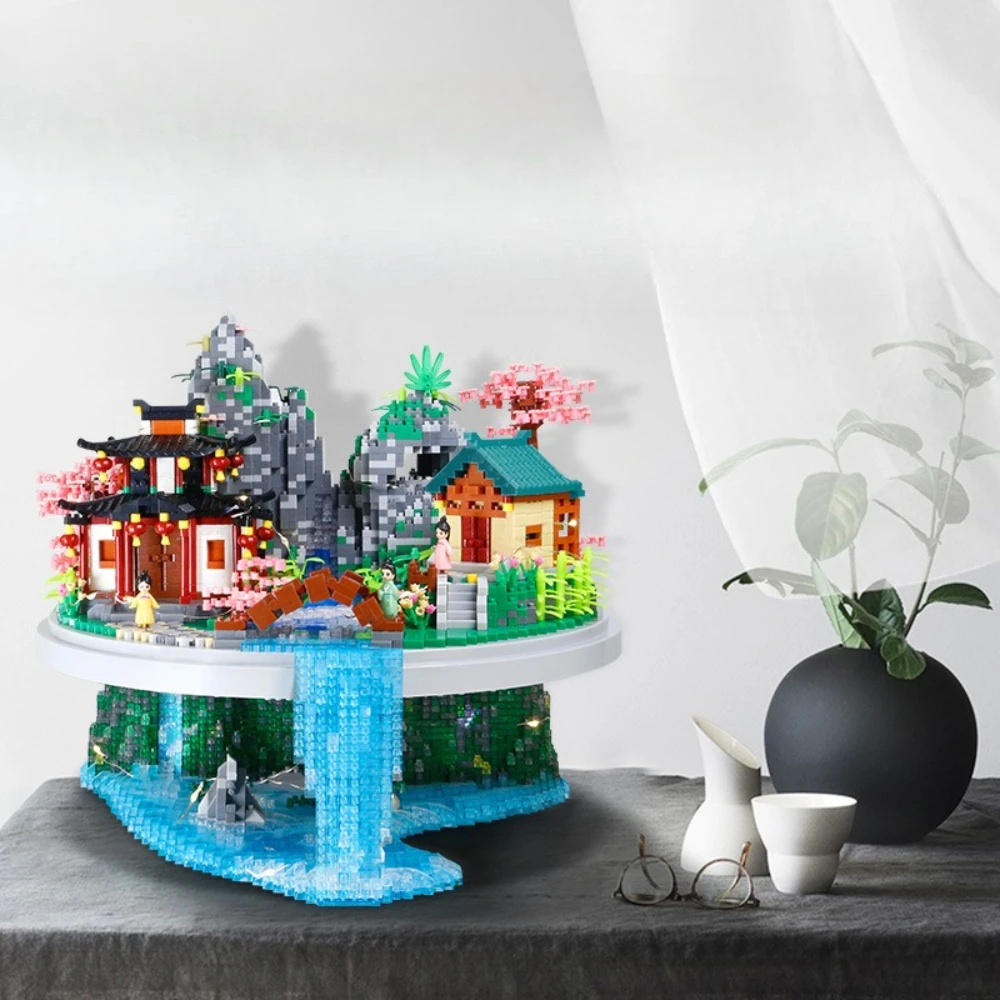 MOC The Peach Blossom Spring Building Blocks Set Forest Lakes Waterfall Moon Castle DIY Toys For Children Birthday Holiday Gifts