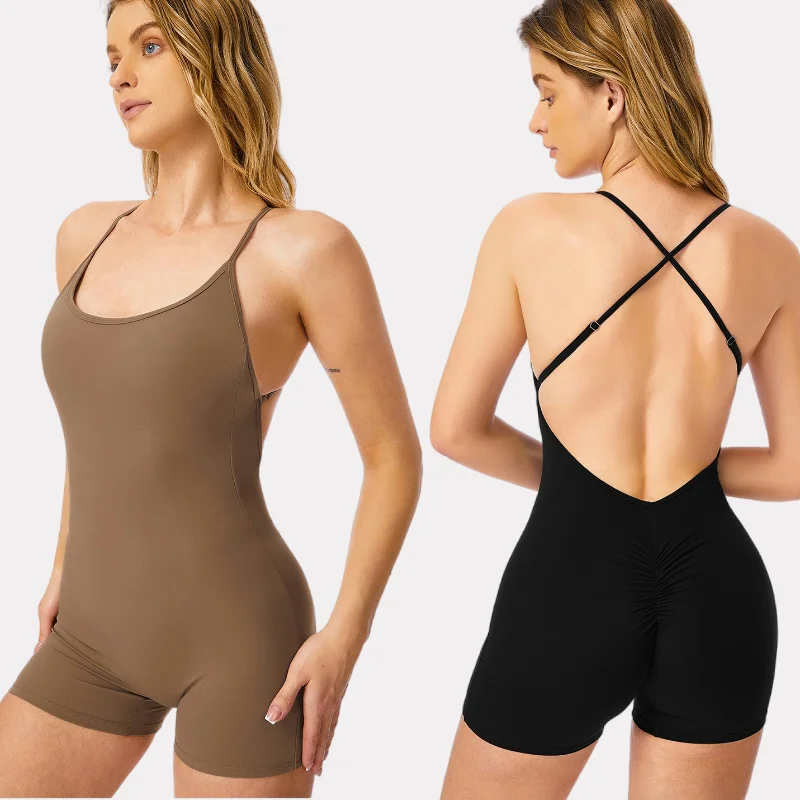 

HBC Bodycon Jumpsuit Women Fitness Rompers Sporty Playsuit Sleeveless Slim Activewear Adjustable One Piece Yoga Set