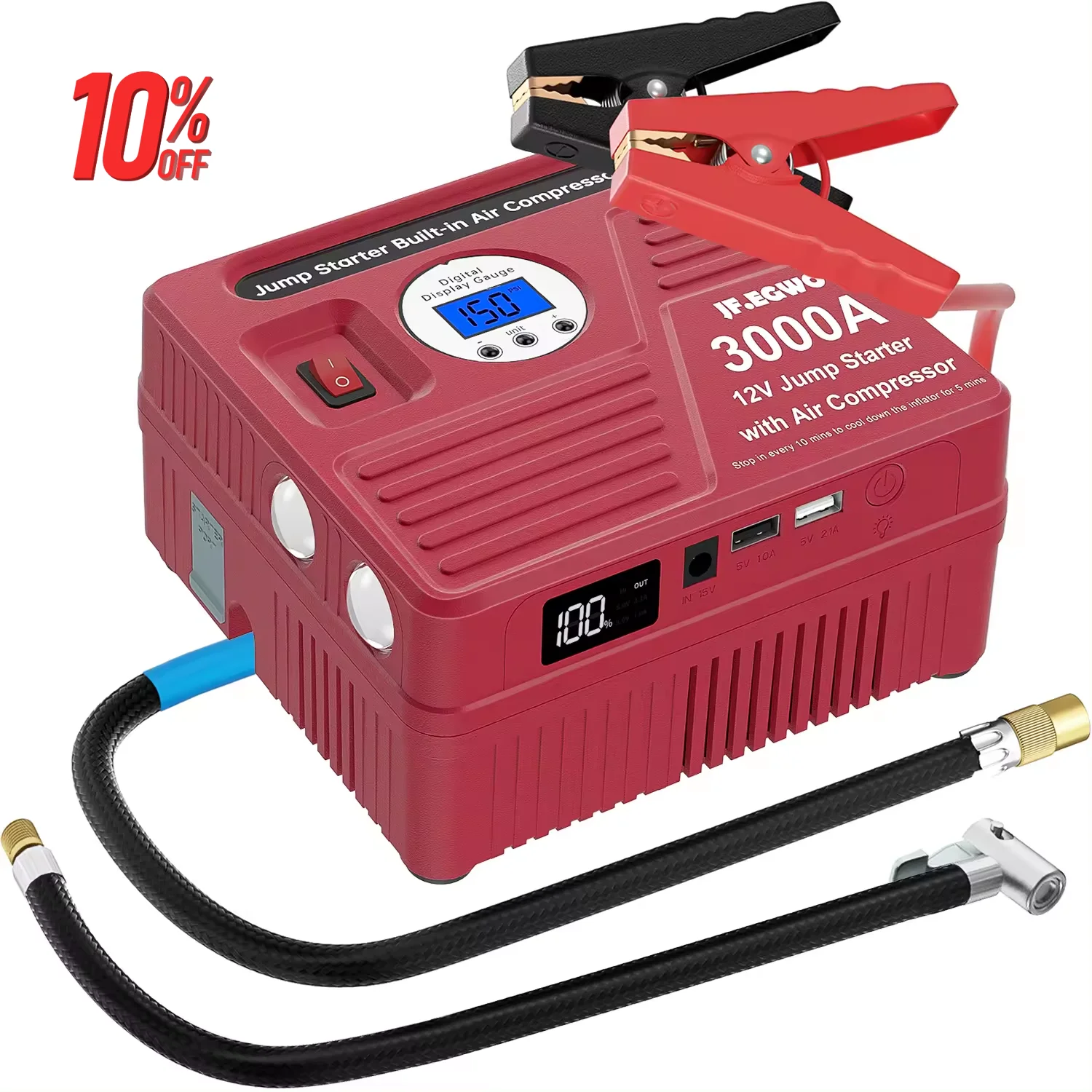 Auto emergency kit air-compressors 12v 3000 Amps peak car jumper jump starter and tyre compressor