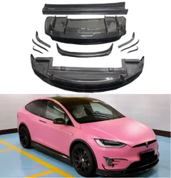 Per Tesla Model X 2016-2021 paraurti labbro anteriore Air knife posteriore tronco diffusore Spoiler gonna laterale Kit corpo in vera fibra di carbonio