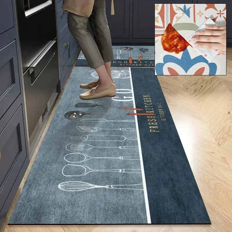 Kitchen Carpet Long Rug Waterproof Pvc Floor Mat Non-slip Leather Home Decoration Oil-proof Foot Mats Alfombra De Cocina 주방 깔개