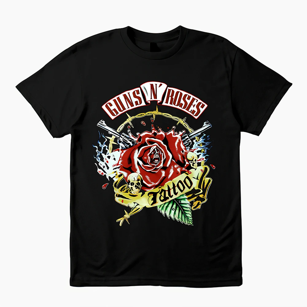 

KARIMAKE Skull N Rose Tshirt Oversize Baju 100% Cotton American Band Singer T-shirt Men Street Hip-hop Rock Short-sleeved Women