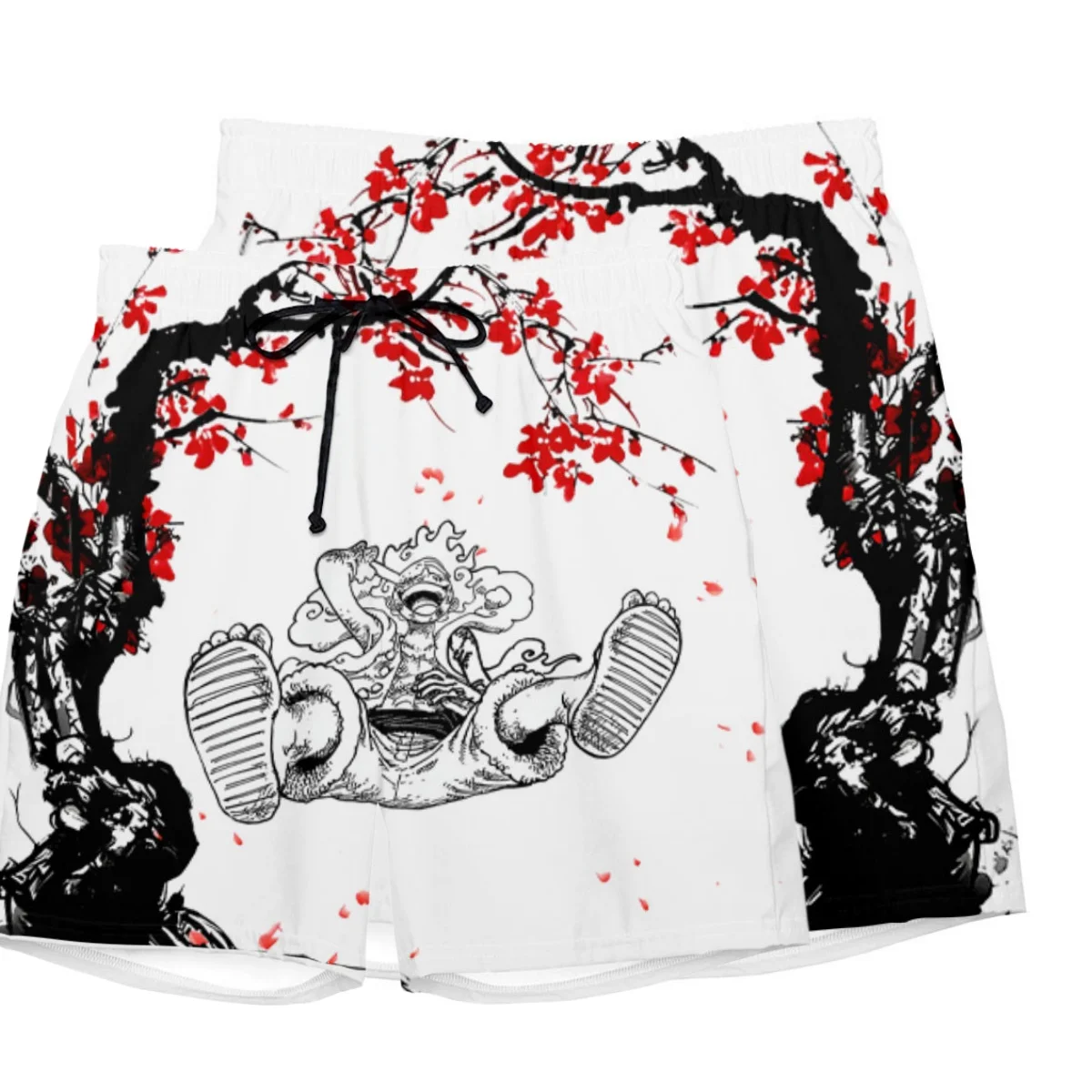

One Piece Monkey D. Luffy Plum Blossom Pattern Print Quick Dry Shorts Men Casual Beach Wear Gym Workout Sports Board Shorts