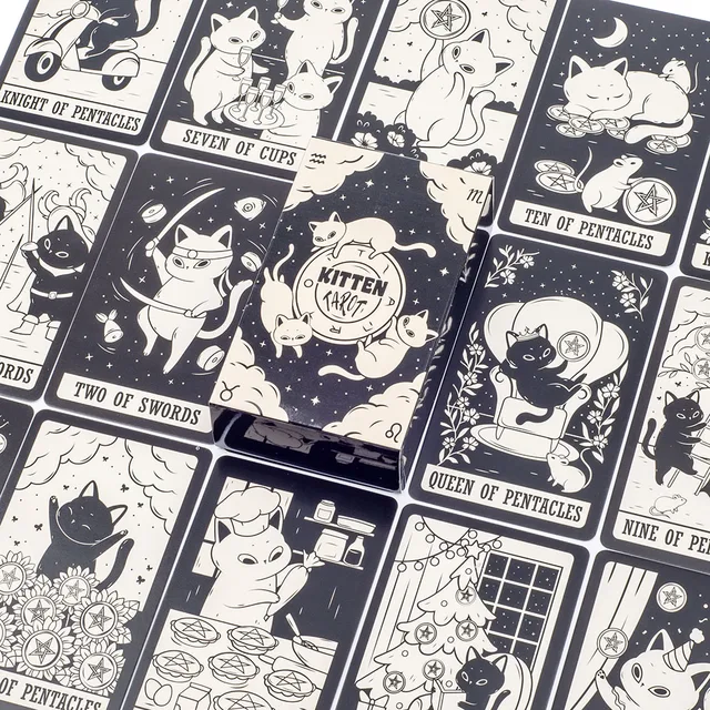 Kitten Tarot Deck 78Pcs Cute Black and White  For Beginners  Version Mysterious Board Game Fun Fortune telling Kit 3