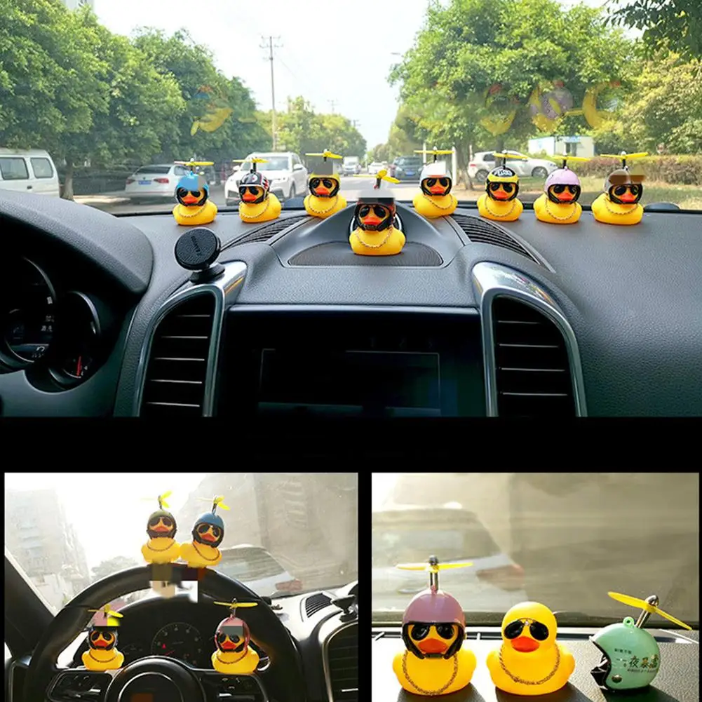 For Little Yellow Duck Ornaments Bicycle Broken Wind Duck Helmet Decoration Electric Vehicle Car Central Control Cute Ornaments