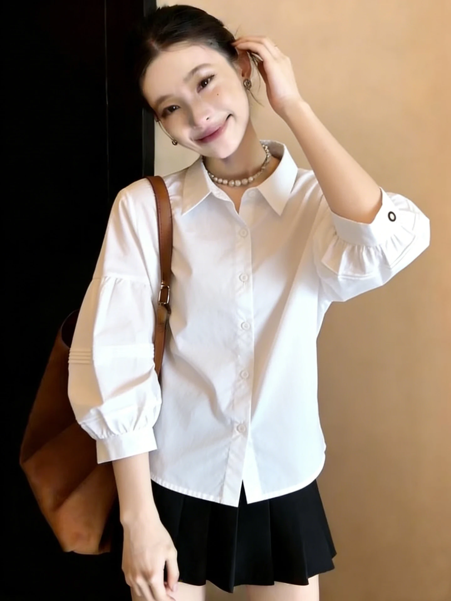 

Spring New Fashion Single Button Collar Shirt Women Pure Color Commute Versatile Stylish Top Quality Korean Style Loose Fit