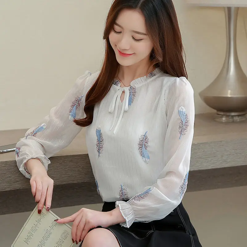 Fashion Printed Ruffles Lace Up Bow Blouse Women\'s Clothing 2022 Autumn New Oversized Loose Casual Pullovers Loose Sweet Shirt