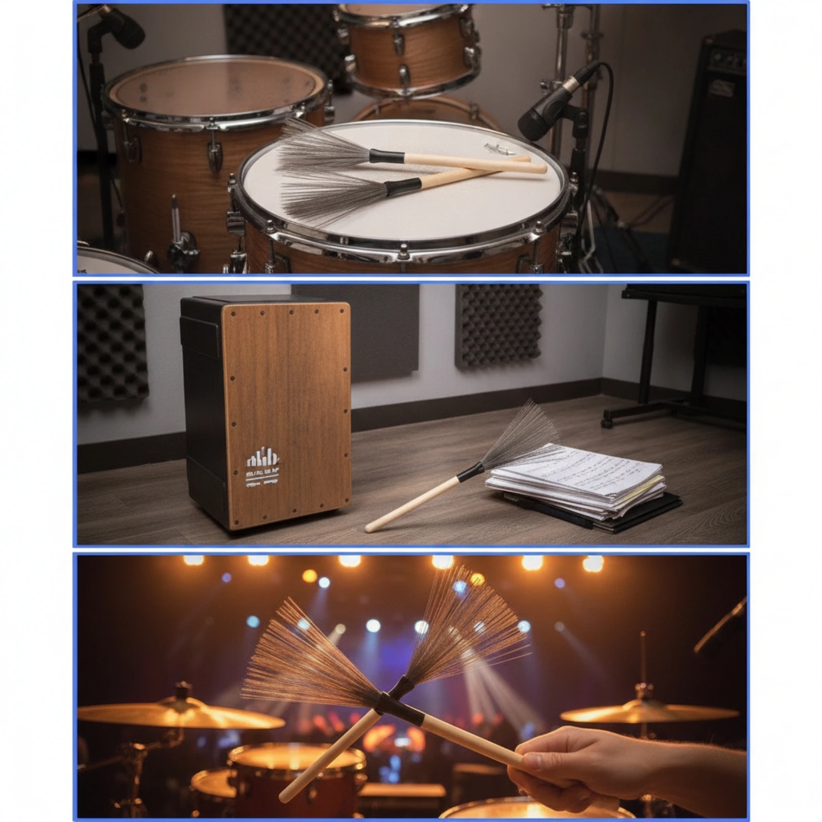 Drum Brushes Articulate Drum Brushes with Wood Handle Wire Brush with Wooden Grip Adjustable Music Accessories Non-Retractable