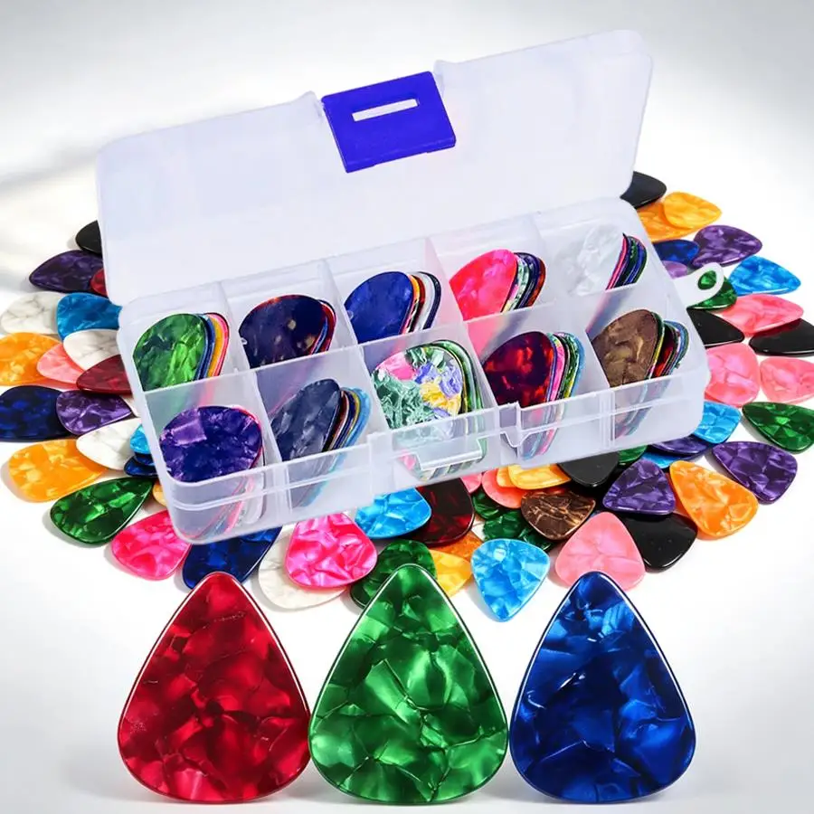 20/30/50pcs Celluloid Guitar Plectrums with Clear Storage Box, Portable Instrument Guitar Picks for Music Class & Band Use XJM