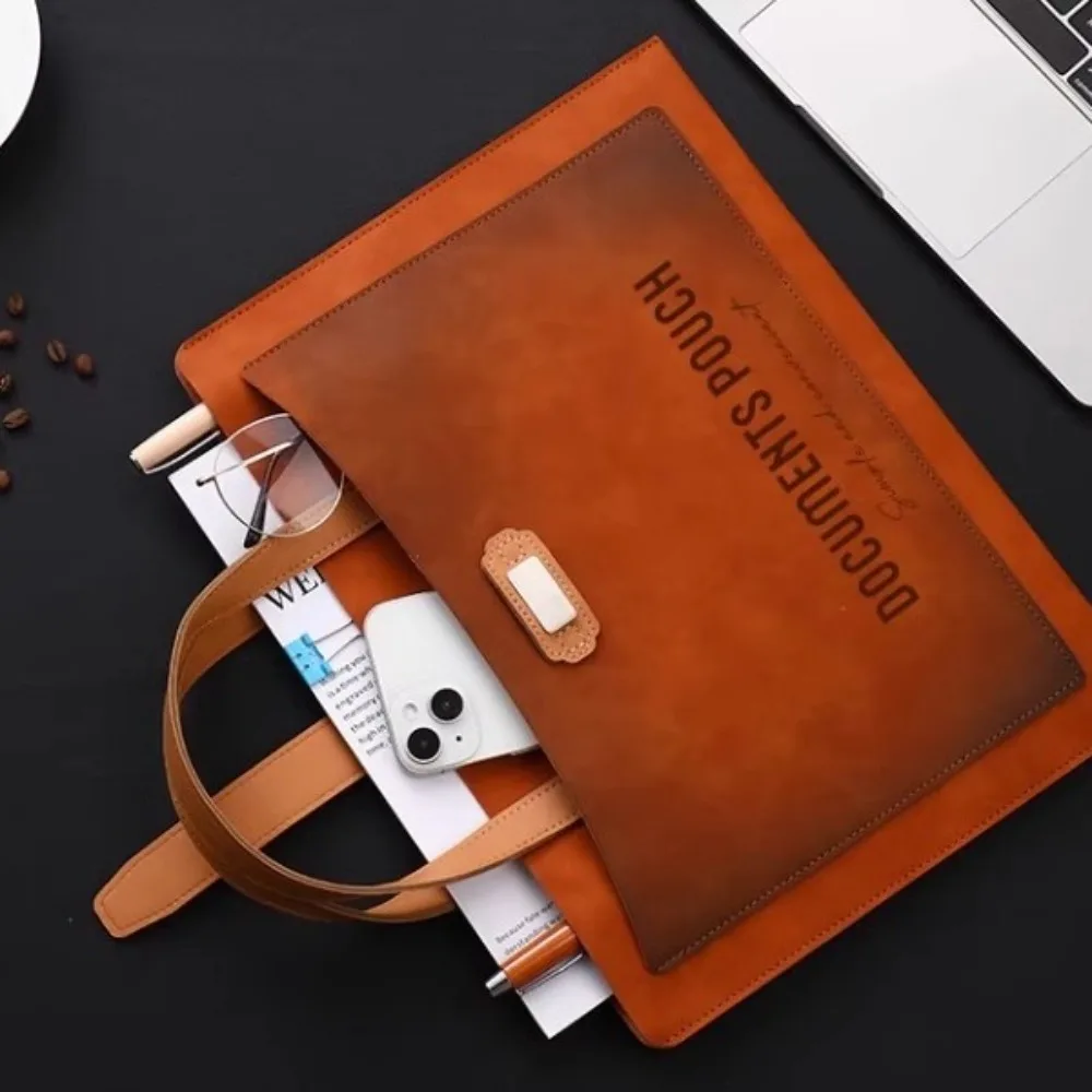 

Useful PU Leather File Folder Large Capacity with Handles Laptop Handbag Briefcase