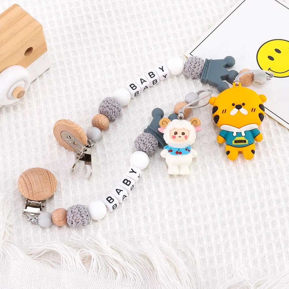 1 Pcs Gray Babies Soothing Beech Silicone Anti Drop Chain Pacifier Chain