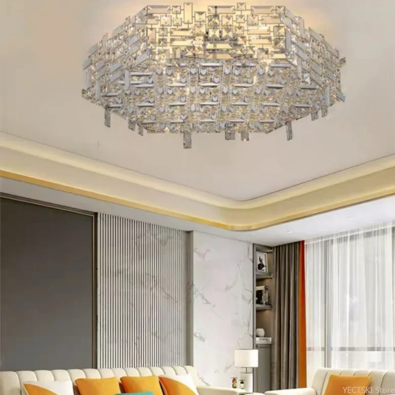 GHJUYIOL New minimalist and luxurious crystal ceiling light, personalized hexagonal high-end lamp for living room