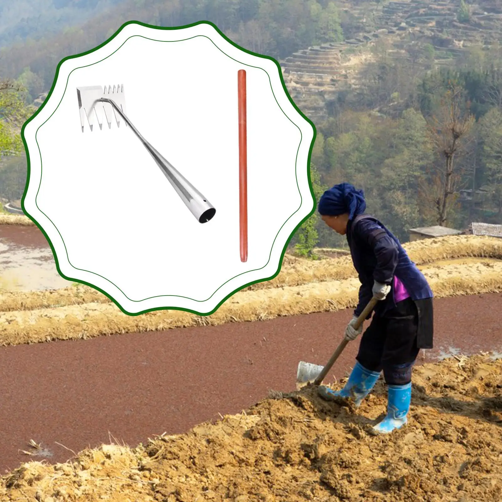 

Gardening Rake Weed Puller Tool Portable Stainless Steel for Vegetable Plowing and Soil Aeration