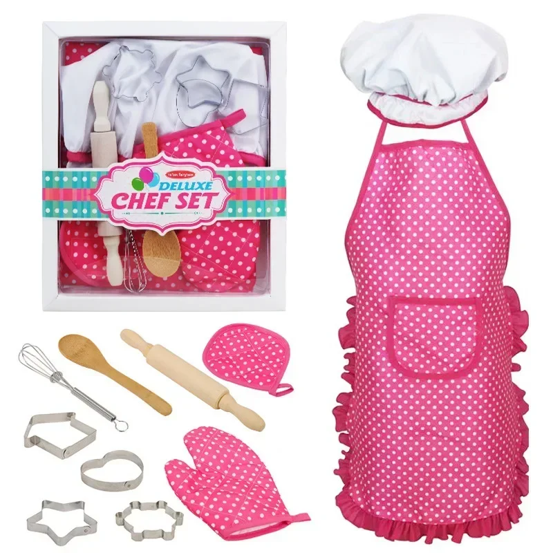 Kitchen Toy Set para Crianças, Simulação Avental, Chef, Chapéu, Ferramentas de cozimento, Itens de cozinha, Play House Interactive Toy, Baby Birthday Gift, 11Pcs Set