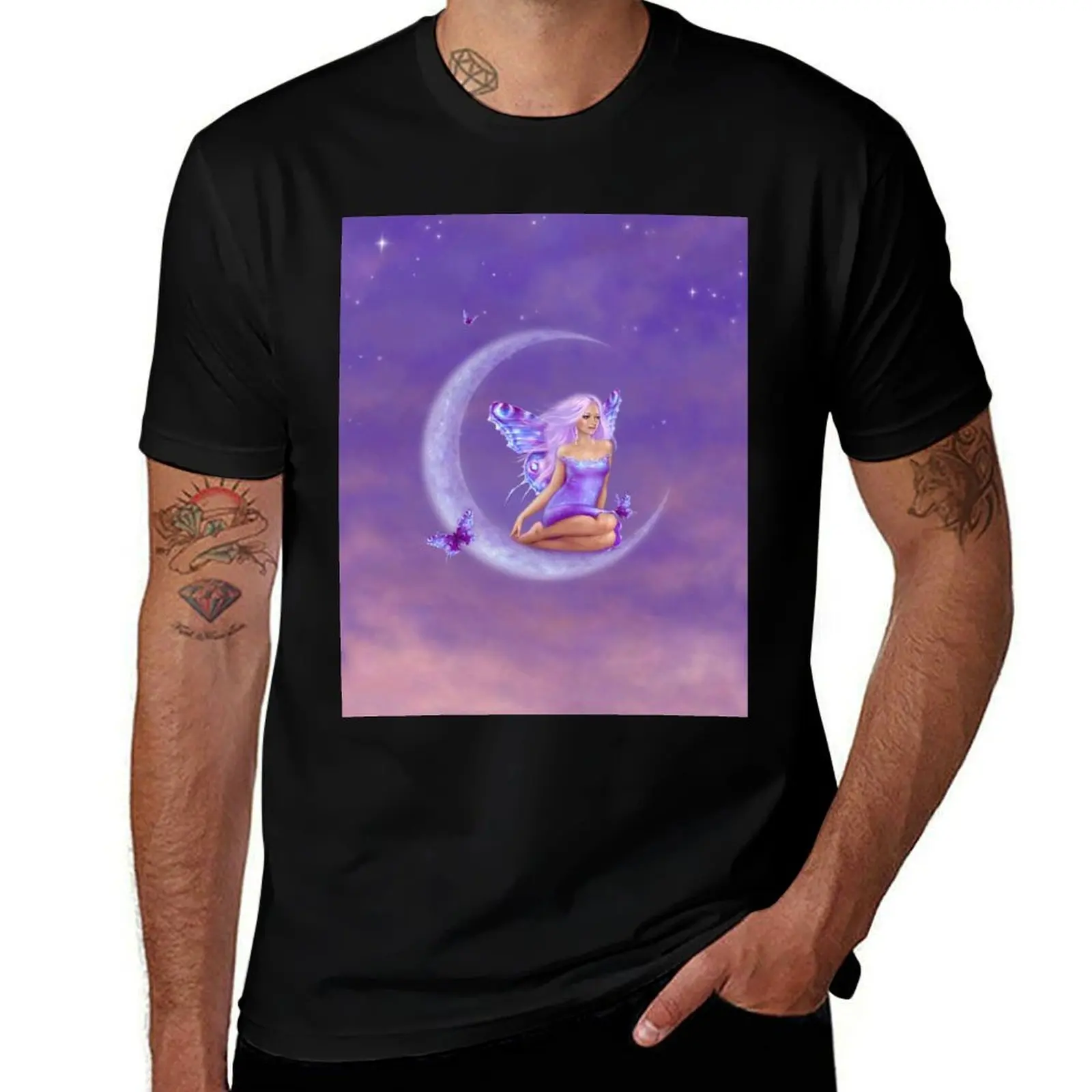

Lavender Moon Butterfly Fairy T-Shirt street wear summer top customs men t shirt