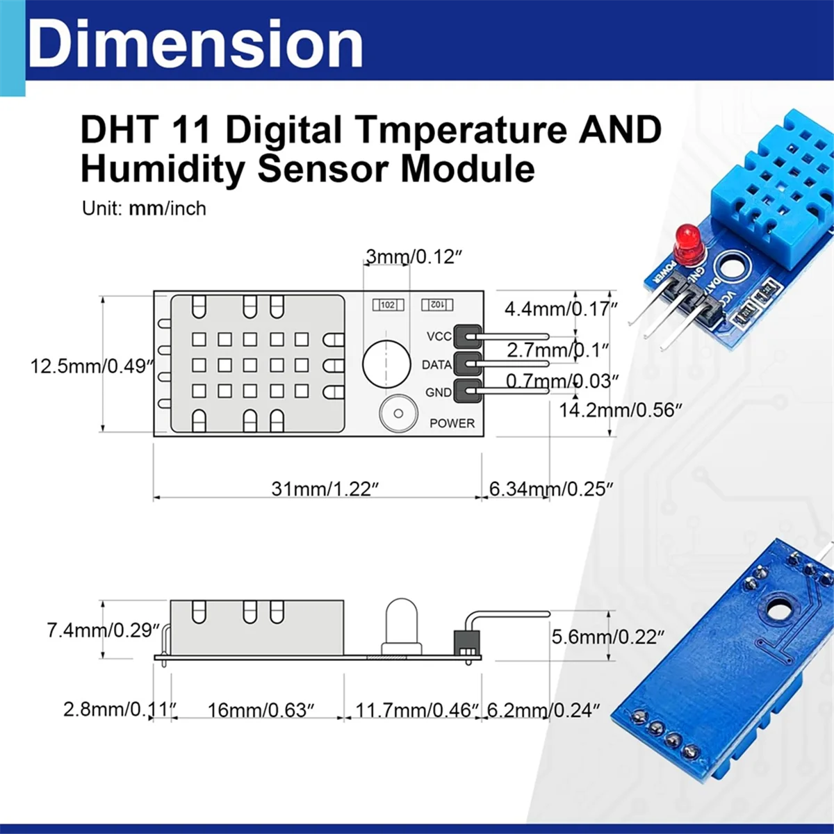 AA98 6 Set Temperature Humidity Sensor Module Digital Temperature Humidity Sensor 3.3V-5V with Wires,