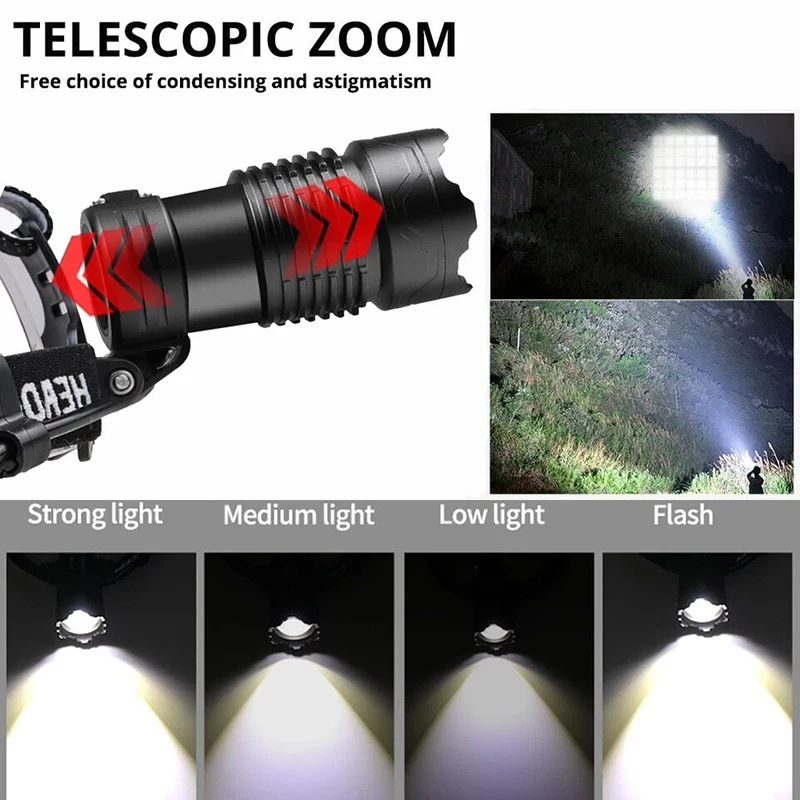 Imagem -03 - Núcleo Xhp360 Super Led Farol Usb Recarregável Poderosa Cabeça Lâmpada Xhp90 18650 à Prova Impermeável Água Farol Zoom Cabeça Lanterna 36