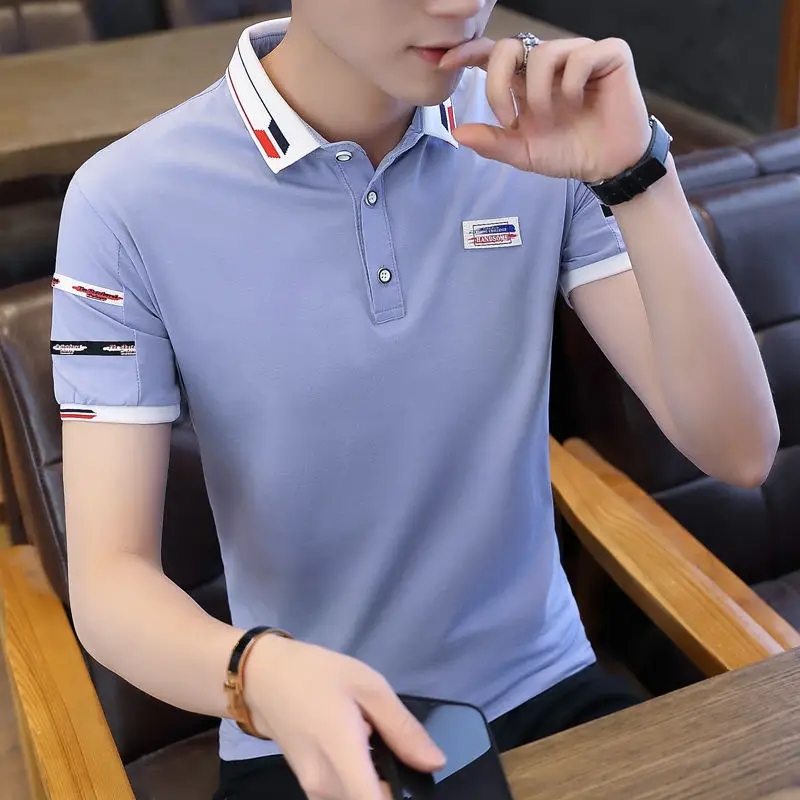 Men\'s Short-Sleeved Polo Shirt Summer Cotton T-shirt Men\'s Printing Clothes Korean Style Fashion Male Lapel Collar Polo Shirt