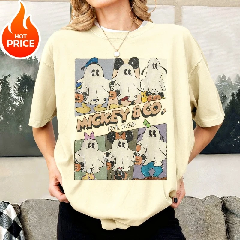 

Halloween Mickey Mouse Disney Boy Girl Summer Vintage T-shirt Family Parent-child Outfit Oversized Casual Men Women Short Sleeve