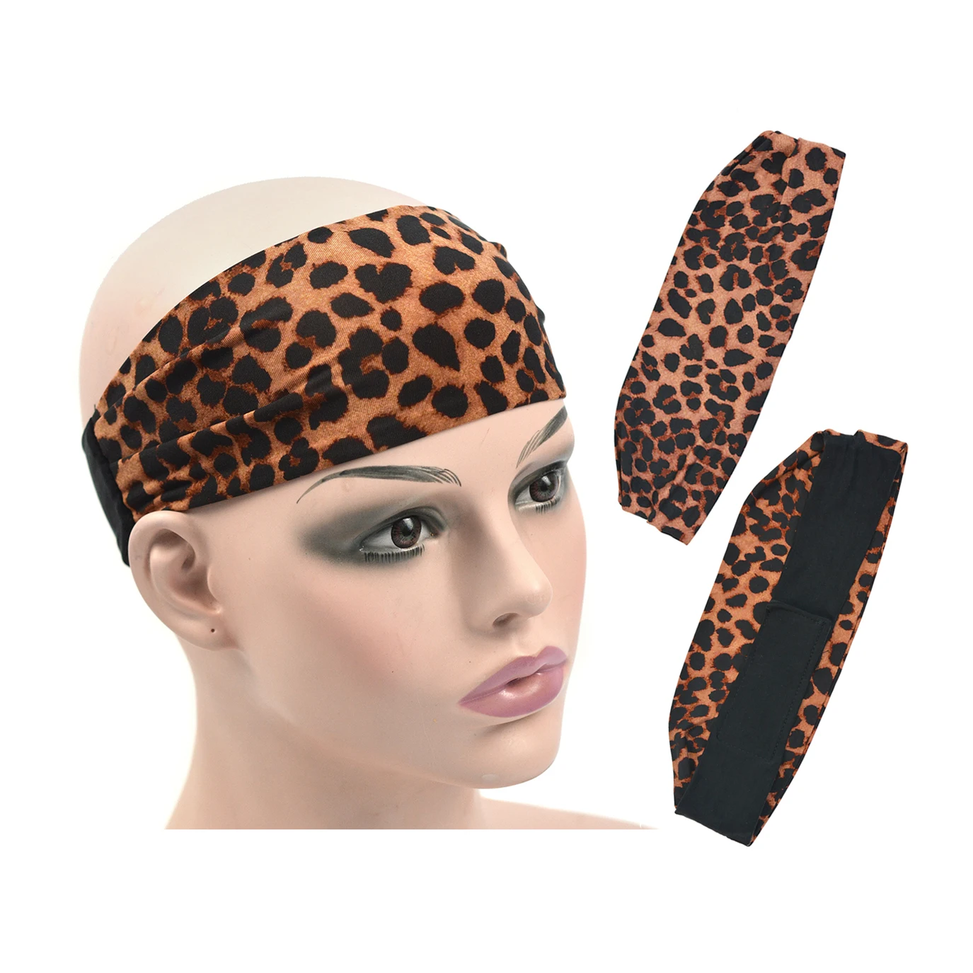 1Pc Leopard Print Headbands Ice Silk Lace Melting Bands for Wigs Adjustable Wig Bands Non-Slip Wig Grip Head Bands