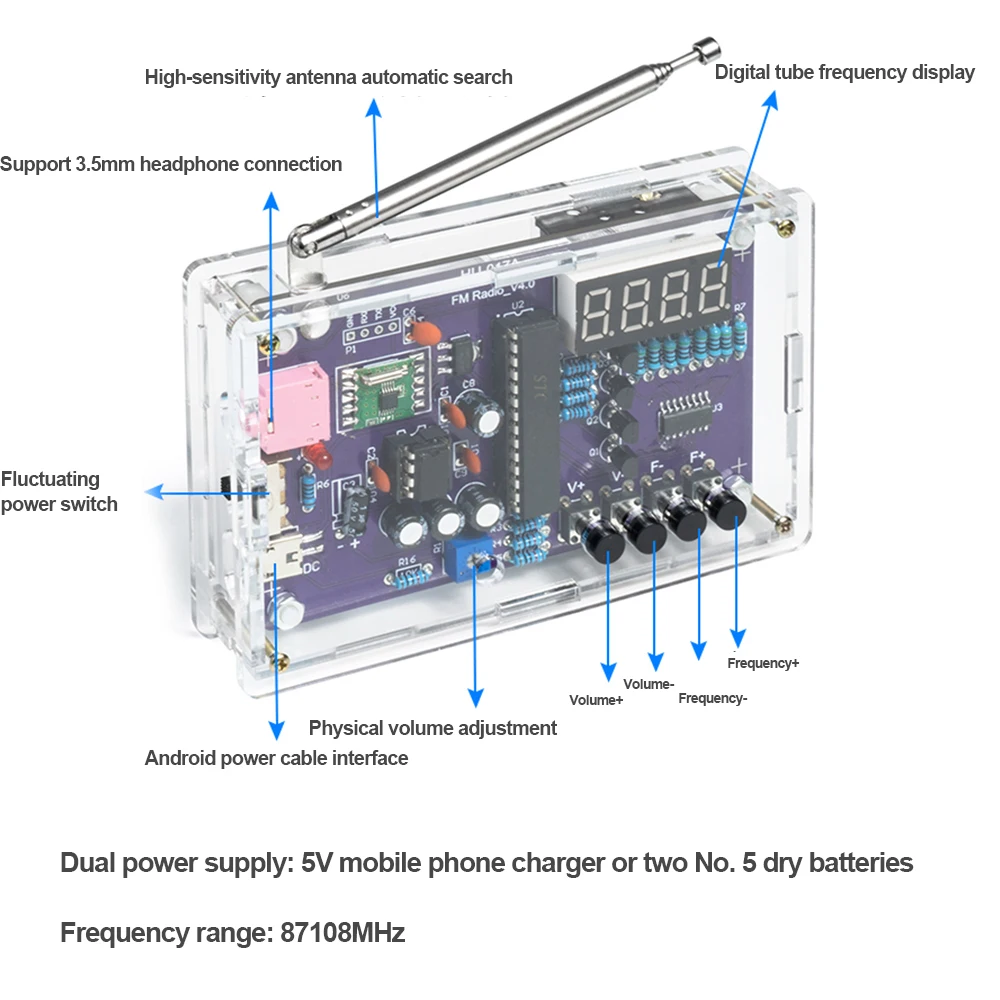 Imagem -04 - Rádio fm Faça Você Mesmo Kit Rda5807 Receptor de Rádio fm 87mhz108mhz Modulação de Frequência Tda2822 Amplificador de Potência Estação de Busca Automática