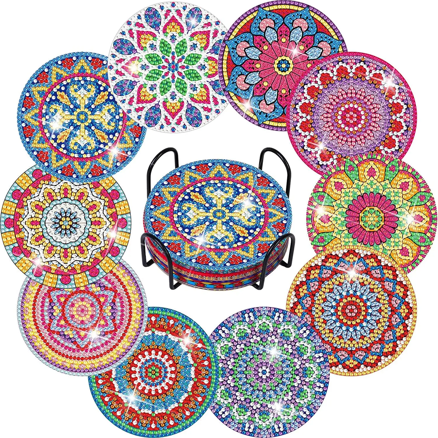 

5D DIY Mandala Flower Christmas Animal Ocean 6/8/9/12/18 Pieces With Stand Holder Tea DIY Diamond Painting Coaster Set Kit