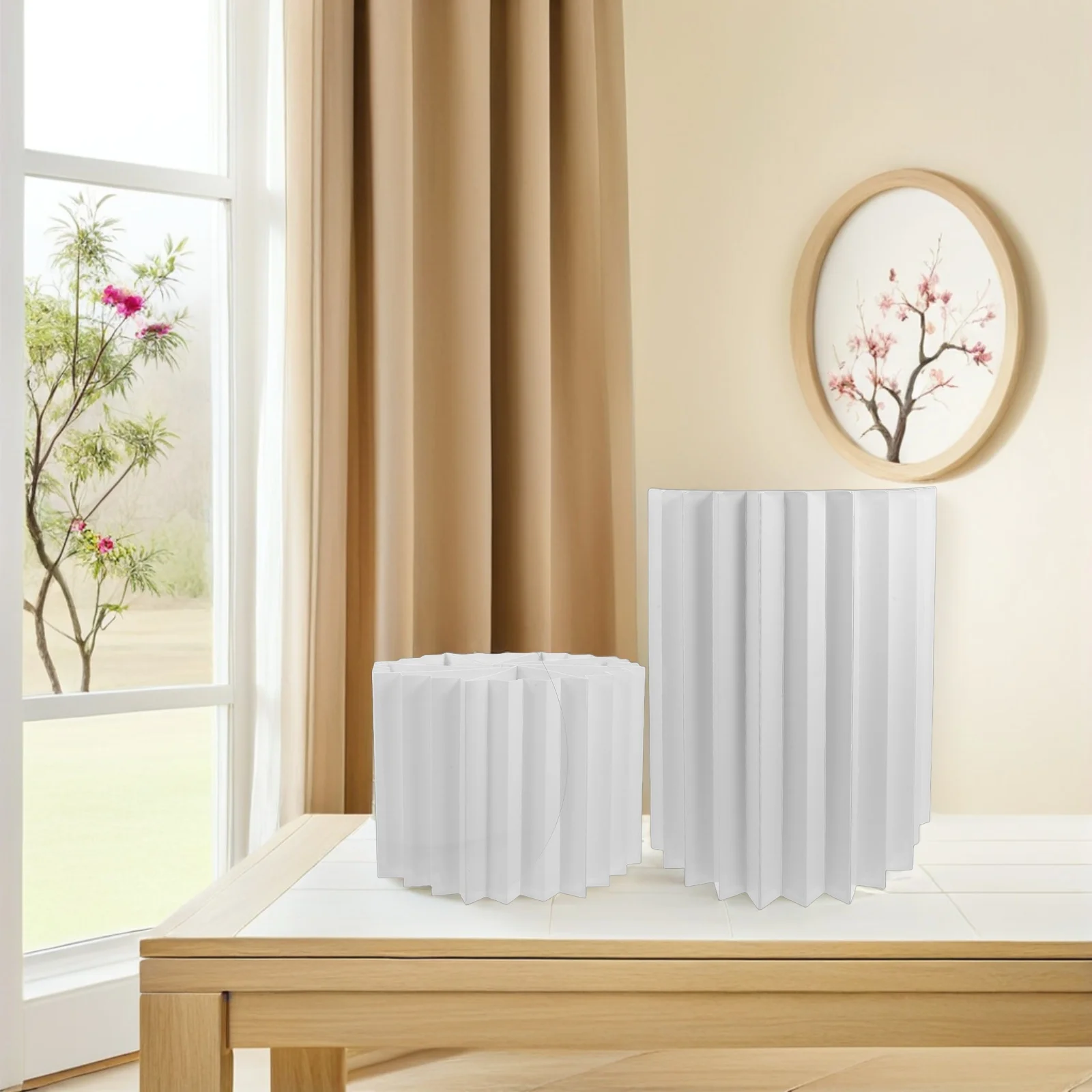 

2Pcs Roman Pillar Foldable Cake Display Stands Cylinder Pedestal White Cake Decor Wedding Party Centerpiece Table