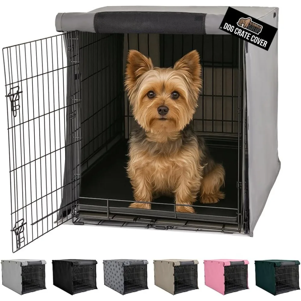 

Heavy Duty Dog Crate Cover 24 Inch Breathable Mesh Windows Light Reducing Gray Kennel Privacy Training Topper
