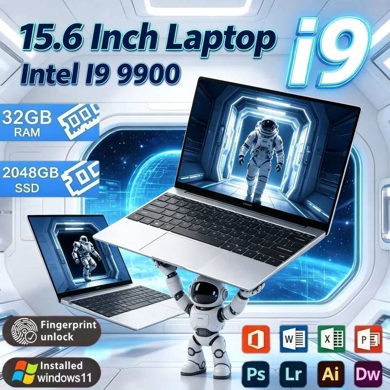 15.6 Inch High‑Speed Operation Notebook Intel Core I9 9900 32GB RAM 2TB SSD Windows 11 Laptop For Content Creation Office Game
