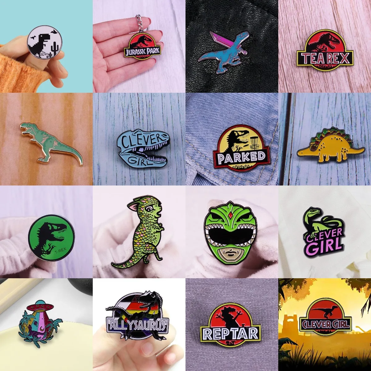 Pin Club | Dinosaur Enamel High Quality Hard Brooch Animal Tyrannosaurus Velociraptor Custom Raptor Lapel Badges Gifts Wholesale