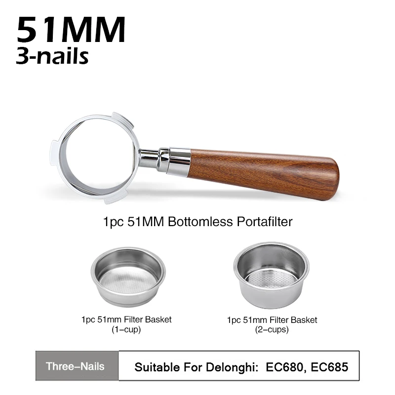 Koffie Bodemloze Filterhouder 51mm Naakt Voor Delonghi EC680 EC685 EC200 Filter Mand Espressomachine Accessoires Barista Gereedschap