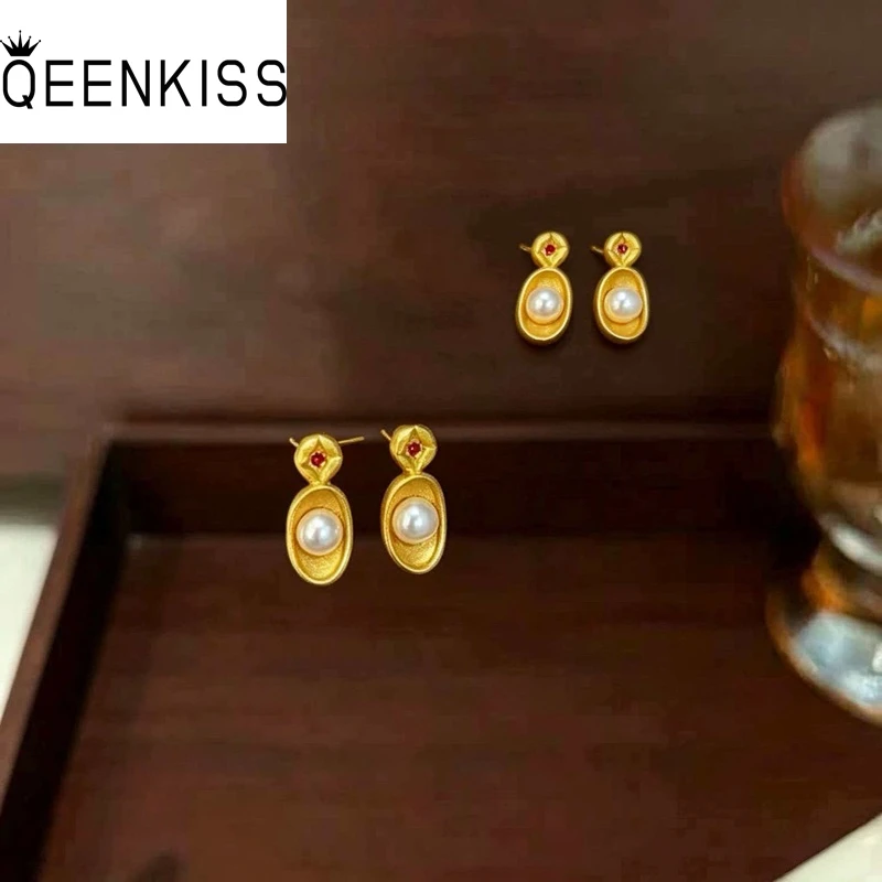 

QEENKISS 24KT Gold Vintage Yuanbao Ingot Stud Earrings For Women Wedding Party Birthday Christmas Bride Mother Girl Gifts EG5556