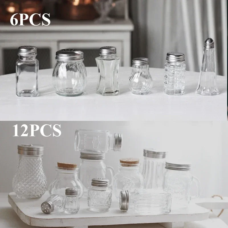 Retro Glass Seasoning Bottle, Pepper, Salt Storage, Cake Baking, Kitchen Bar, Seasoning Tool, Photography Props, 6 Pcs, 11Pcs