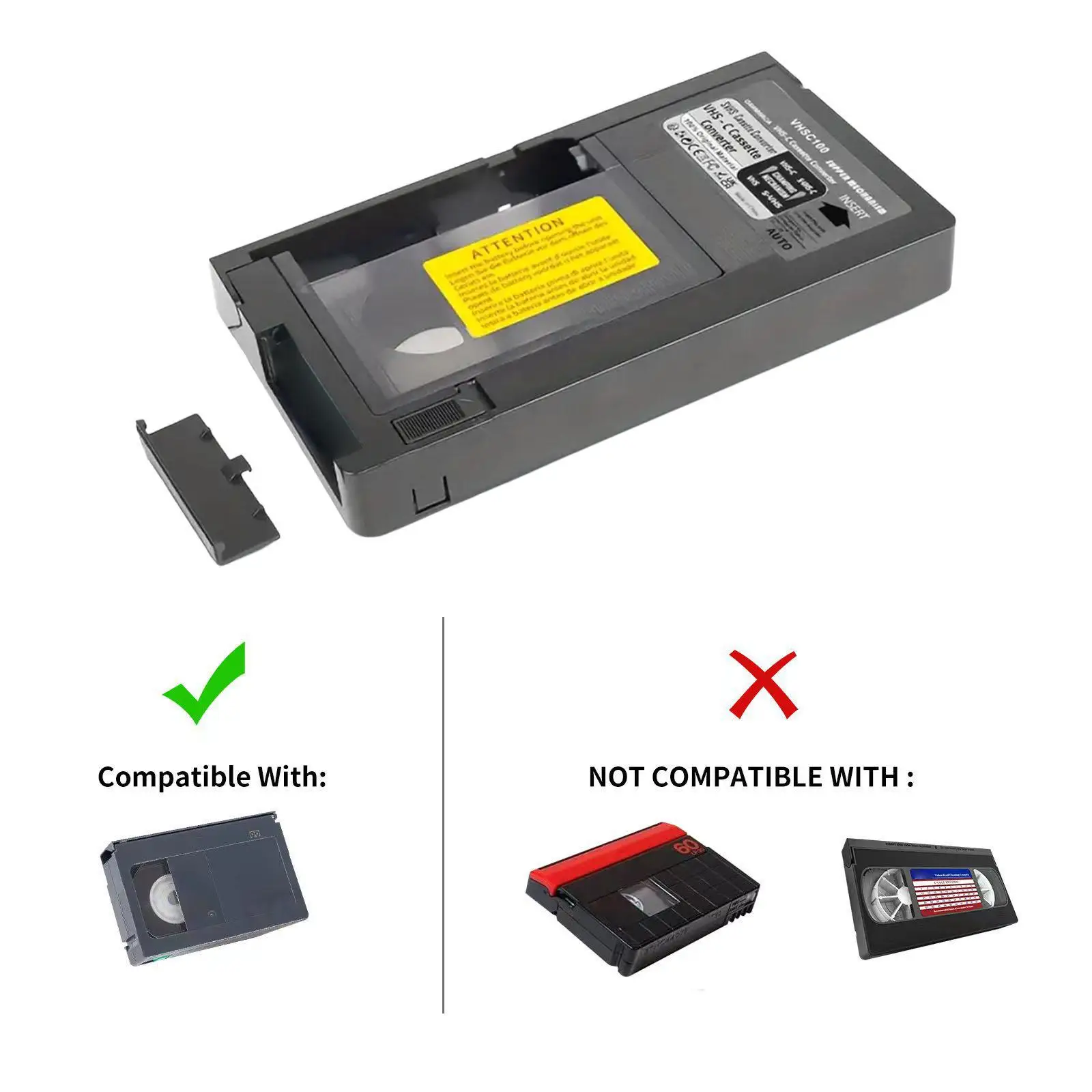 VHS to Vhsc Cassette Adapter Multifunctional Portable 12 mm for Vcr Player