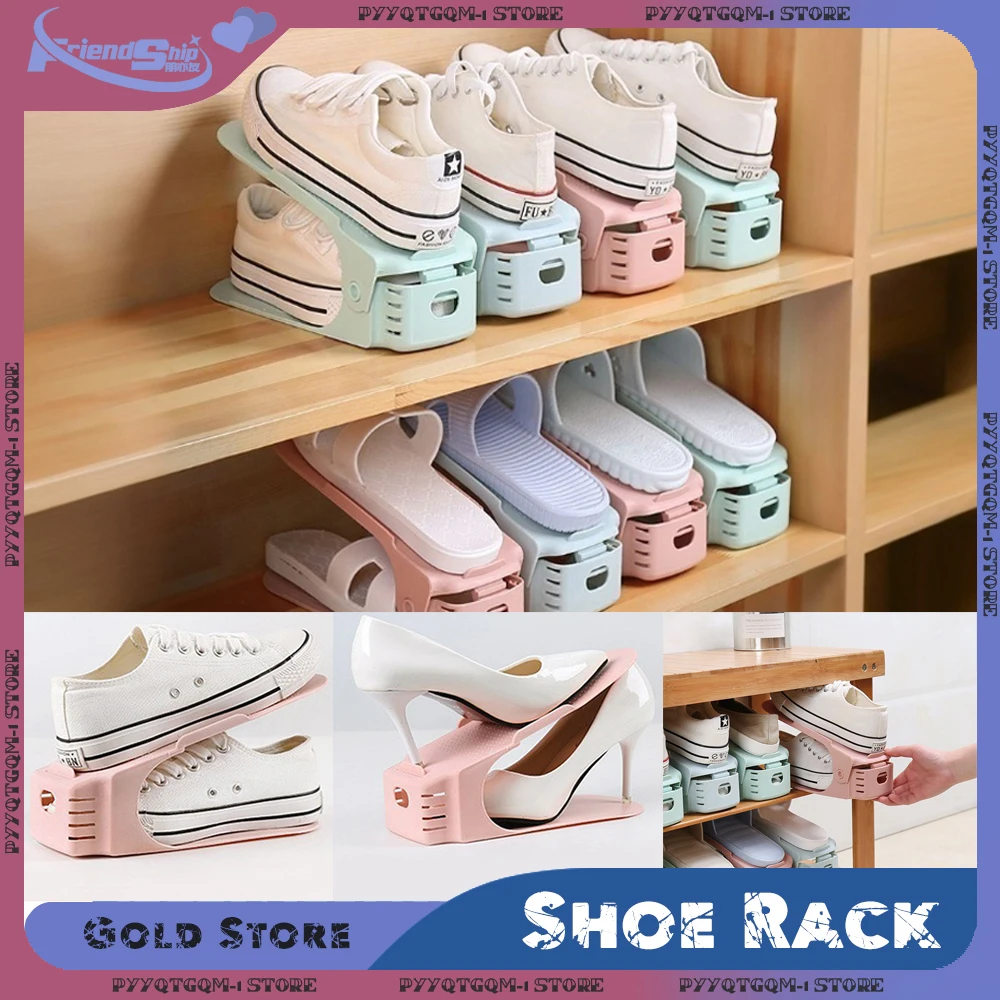 Shoes Storage 6pcs Adjustable Organizer Double-layer Shoes Racks Assemble Thickened Space Saving Shoe Rack Shoe Rack Holder