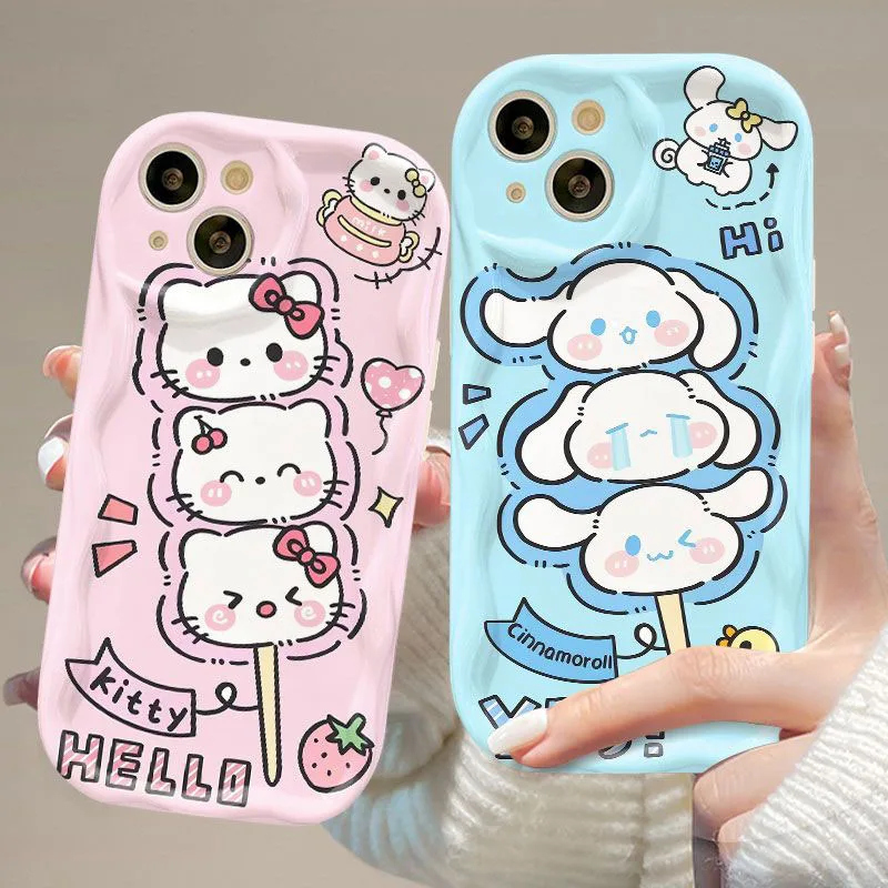 Sanrio Cinnamoroll Kuromi Wave Case For Samsung Galaxy S24 S23 S22 Ultra S21 S20 FE A14 A24 A25 A23 A33 A53 A34 A54 Soft Cover