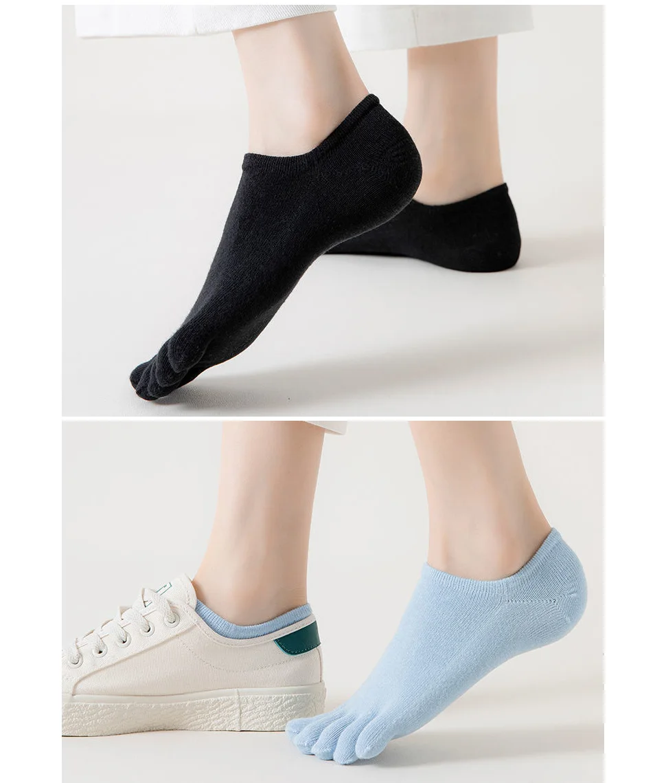 5 Paar Sommer unsichtbare Zehen socken Frau Mädchen Baumwolle dünne feste weiche flache Mund atmungsaktive Deodorant No Show 5 Fingers ocken – Detail 7