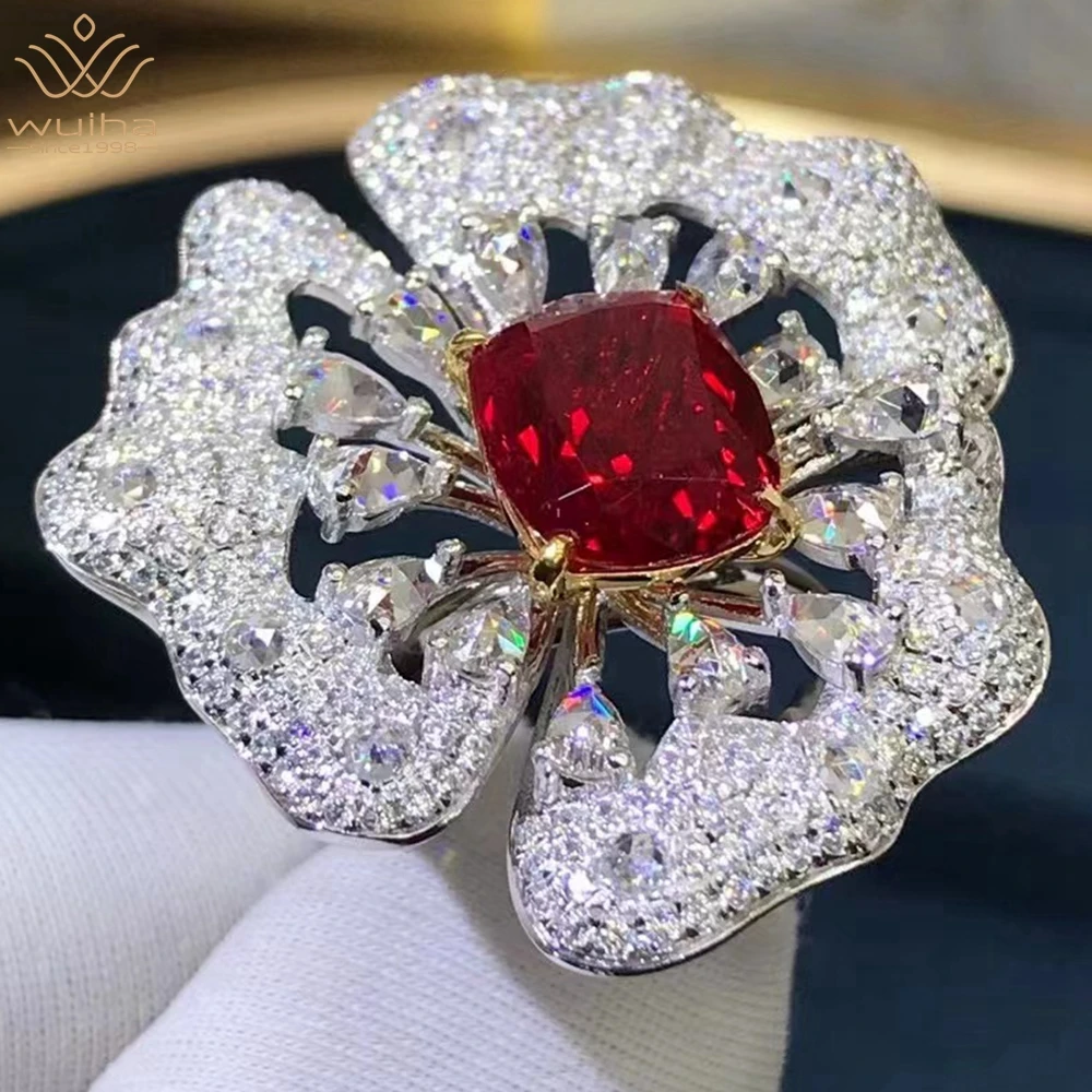 

WUIHA 9K Solid White Gold Cushion Cut 4.68CT GRC Ruby High Carbon Diamond Wedding Engagement Ring for Women Gift Drop Shipping