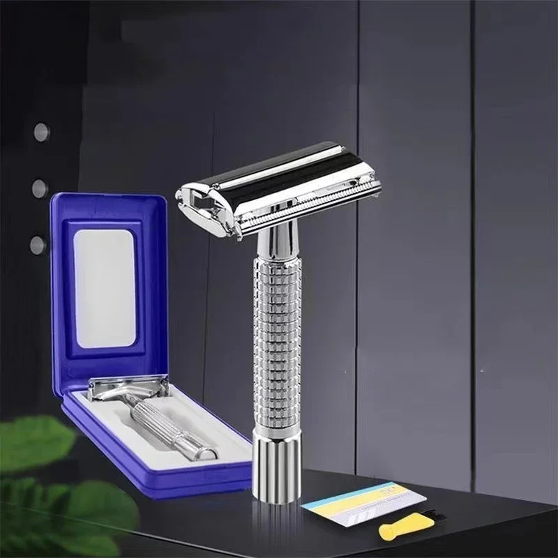 Facial Hair Stainless Steel Straight Razor Holder Shaving Barber Tools Men Shaving Razor with Blade Sliver Folding Shaving Knife