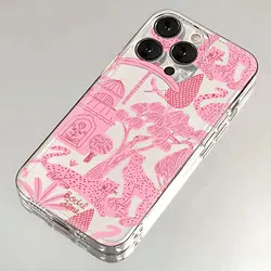 Fashion-Pink-Leopard Phone Case For iPhone 16 15 14 13 12 11 Mini Pro Max X XR XSMax 7 8 Plus SE20 Transparent Cover