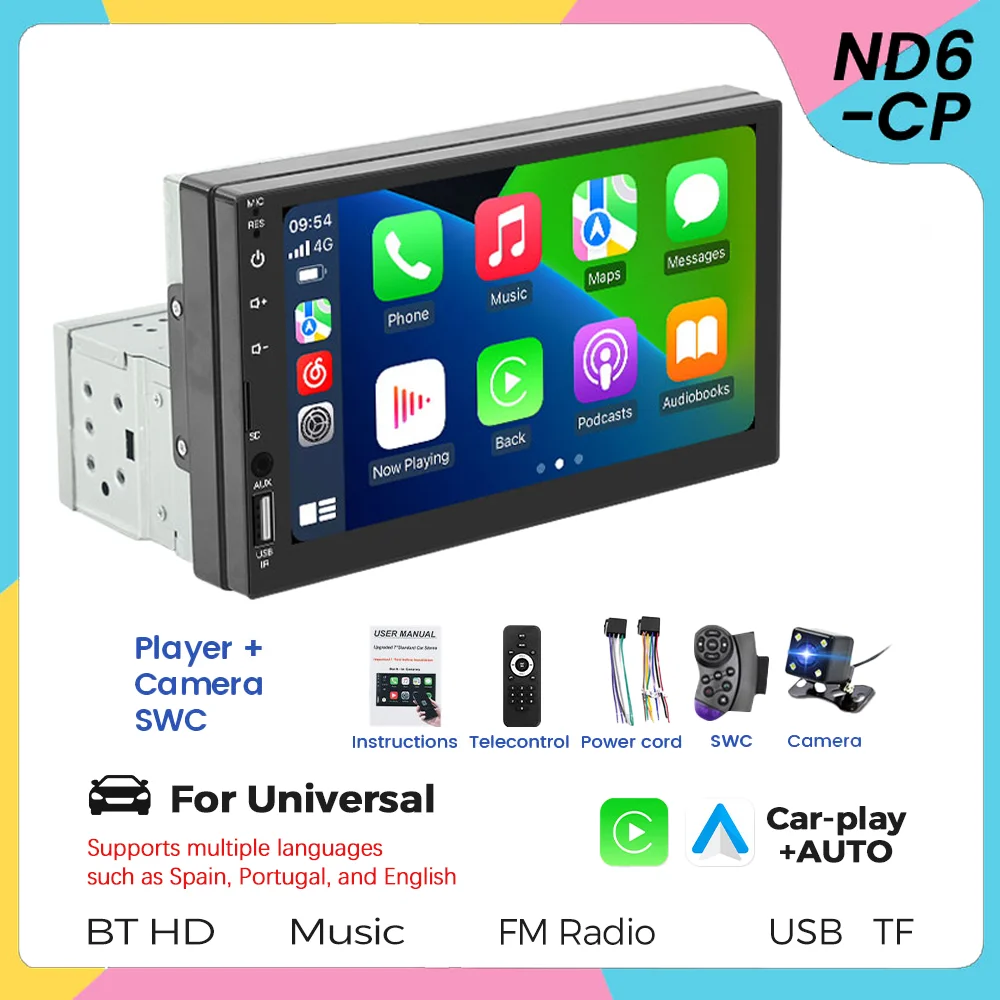 7 Inch MP3 MP5 Car Universal 1Din Stereo Car Radio HD Touch Screen Multimedia Video Player Rear View Camera BT AUX FM USB 1 Din