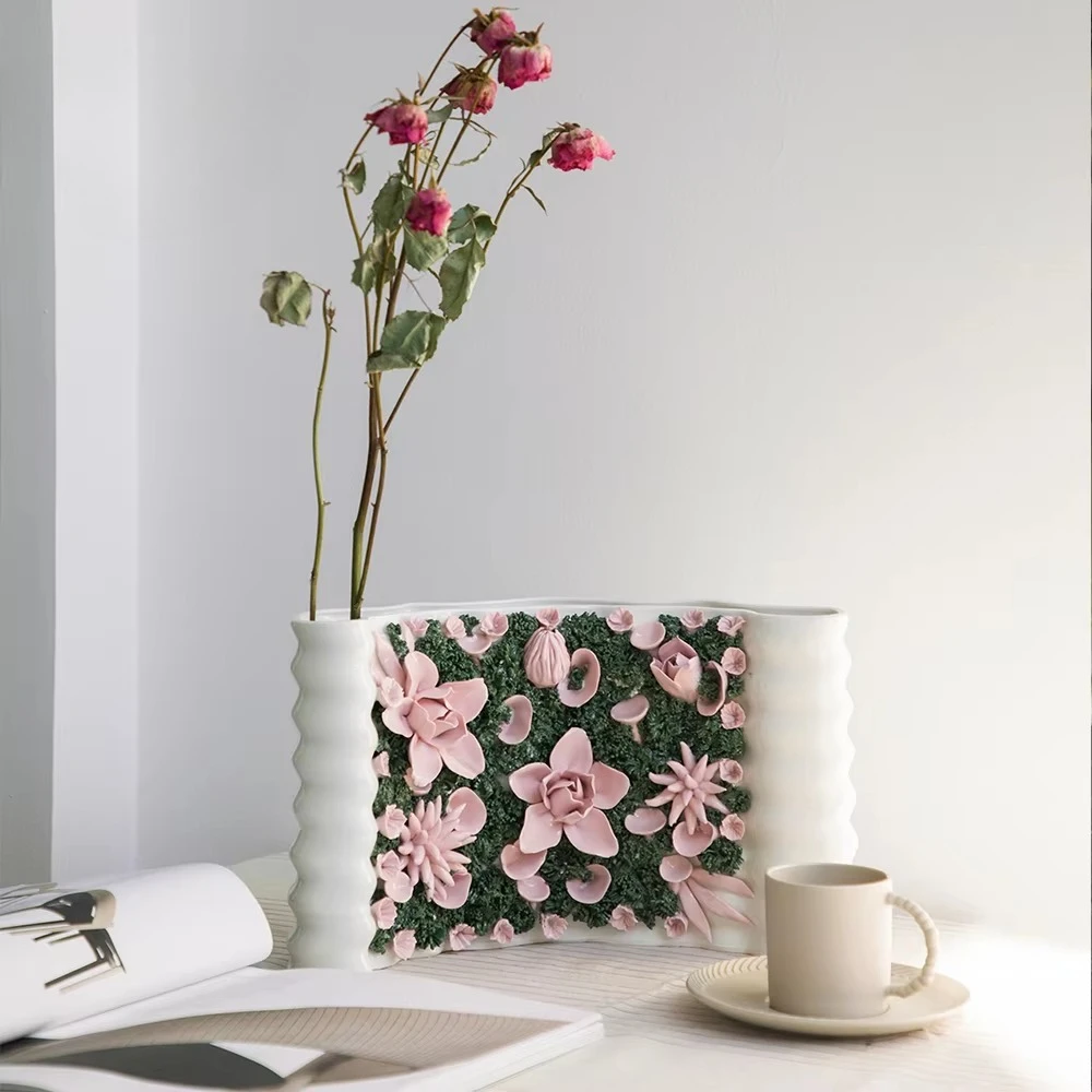 

3D-печатная ваза из розовой керамики для цветов, декоративная ваза для дома, украшение для рабочего стола и гостиной, оптовая продажа от фабрики керамики Чаочжоу