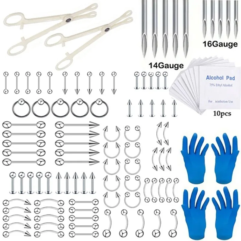 67/70/101/111Pcs Sterile Ear Piercing Kit, Cartilage Tragus Helix Piercing Gun No Pain Piercer Tool Machine Set Stud Jewelry