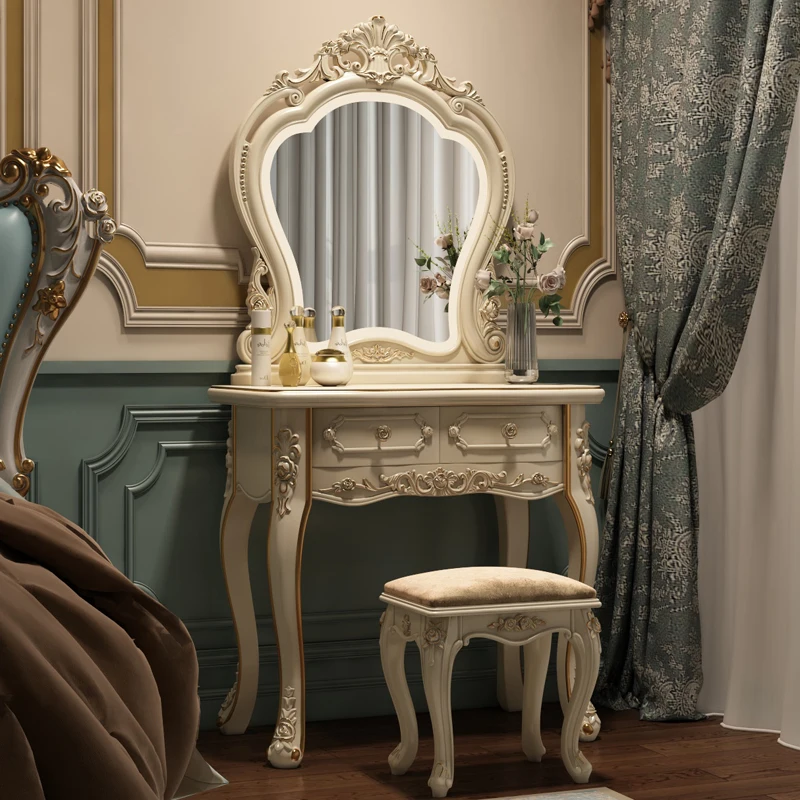 Luxury Nordic Dressing Table Mirror Vintage Bedroom Make Up Dresser Table Drawer Storage Vanity Tocador Mueble Bedroom Furniture