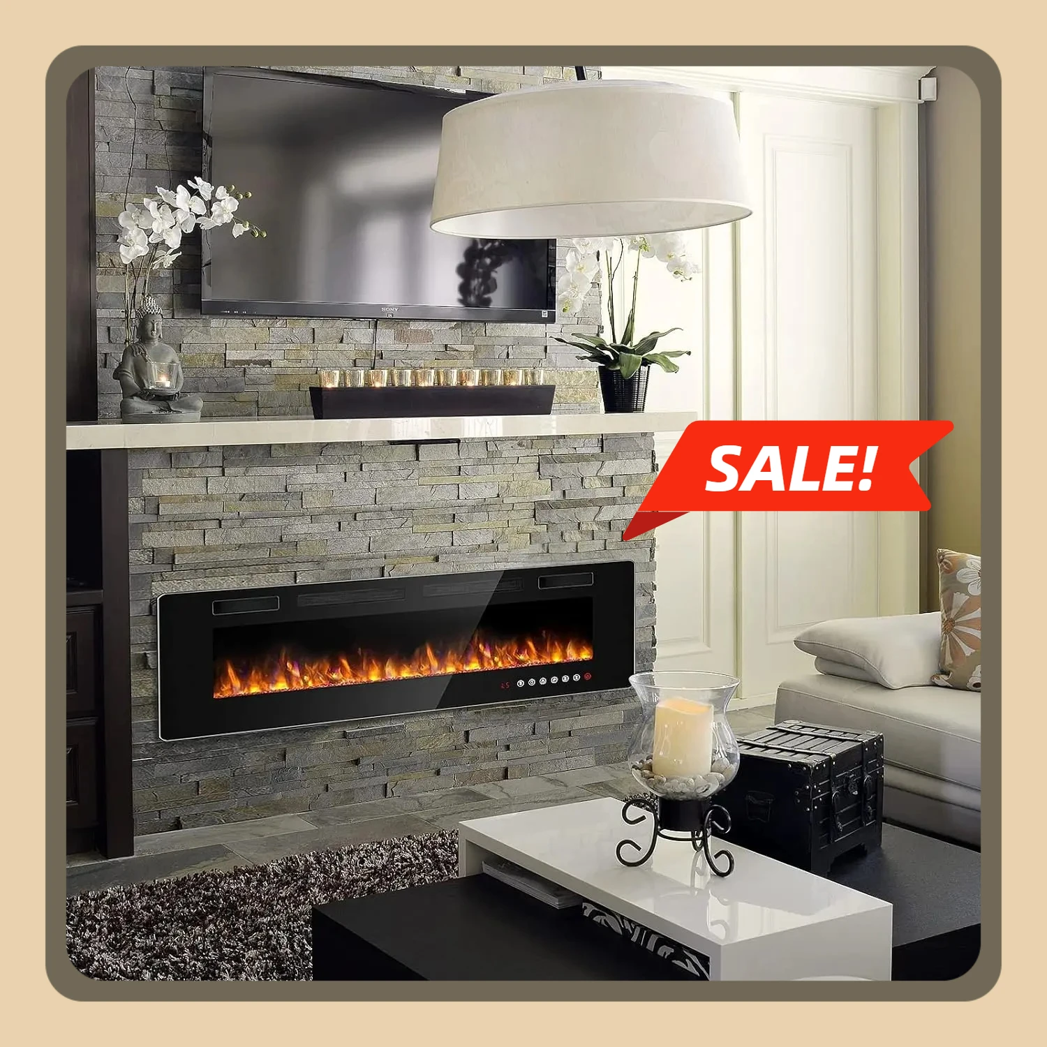 

72 inch Ultra-Thin Silence Linear, Fit for 2 x 4 and 2 x 6 Stud Electric Fireplace, Recessed Wall Mounted Fireplace