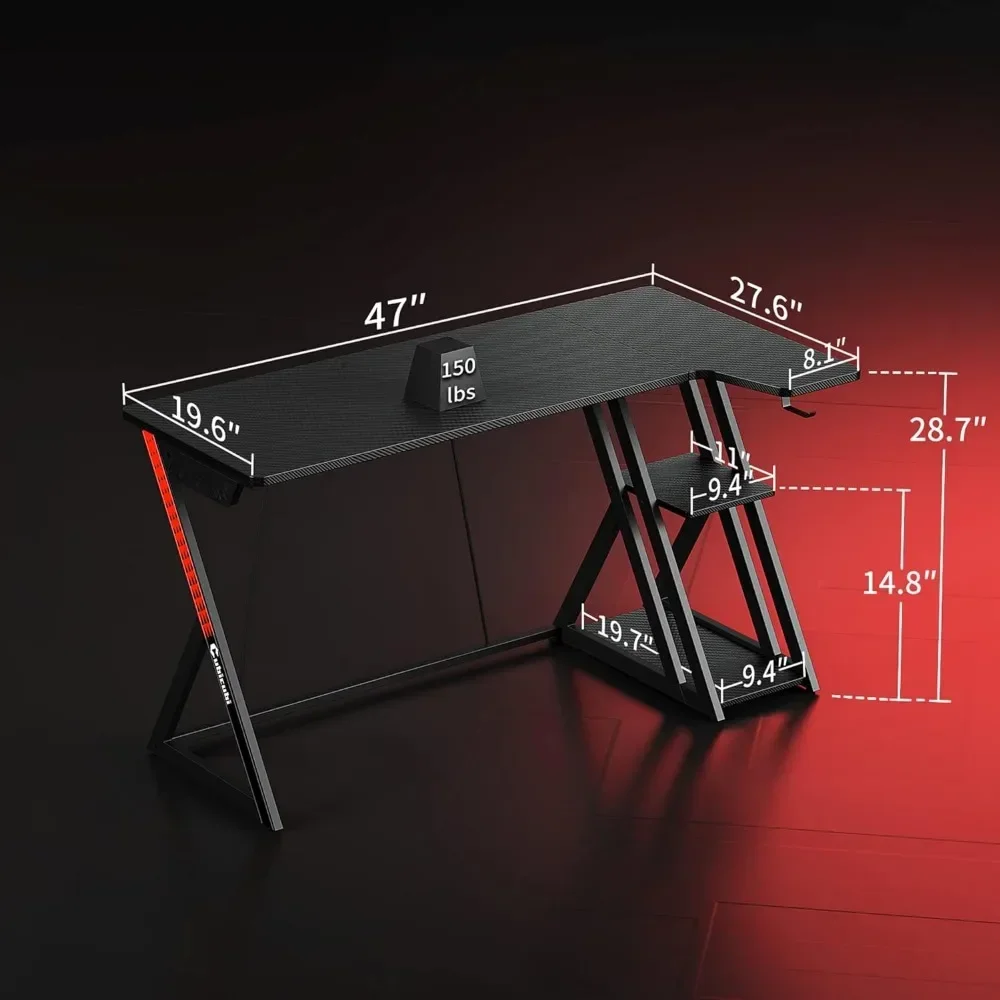 Computer Desks With Storage Shelves Small Corner Computer Desk With Monitor Shelf ,Gamer Desk PC Table,47 Inch L Shaped Desk