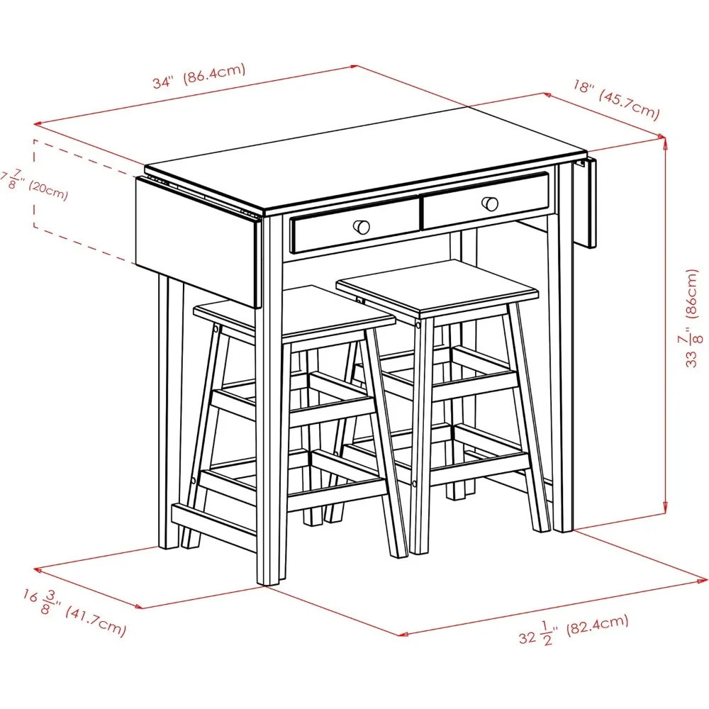 Table à manger extensible avec deux tabourets