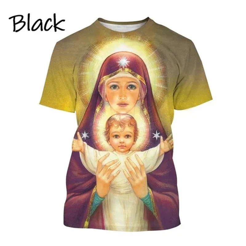 The Latest Summer Religious Belief Virgin Mary 3D Printed T-shirt Men Women Casual Fashion Short Sleeve Tees T Shirt Cool Tops