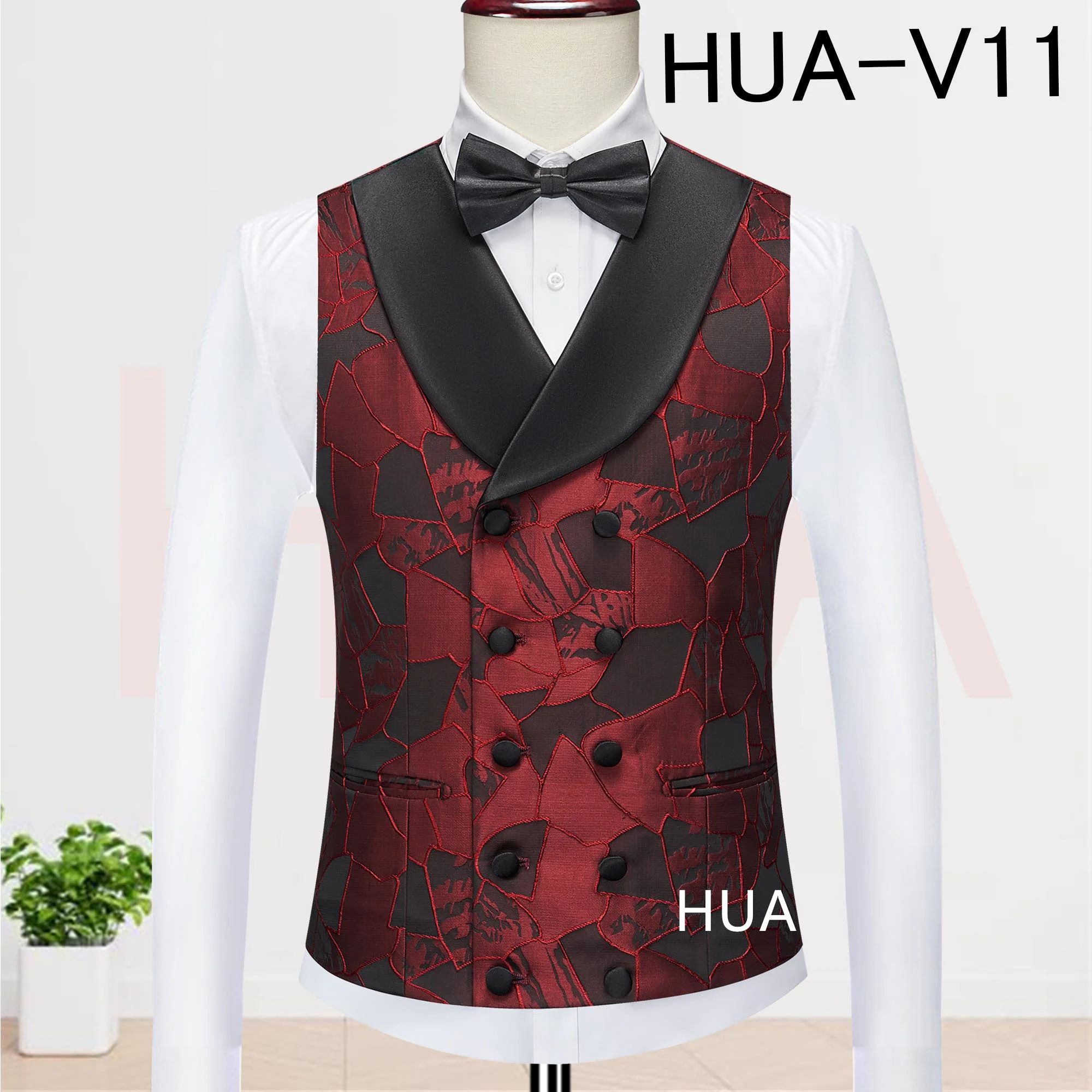 

Thorndike High Quality Patterns Vest 2026 Black Wine Red Geometric Jacquard Vest for Men's Performance Dance Party Male Vest